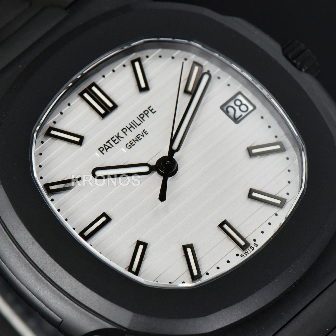 Nautilus All Black 40mm White Textured Dial PVD - Authentic Movement