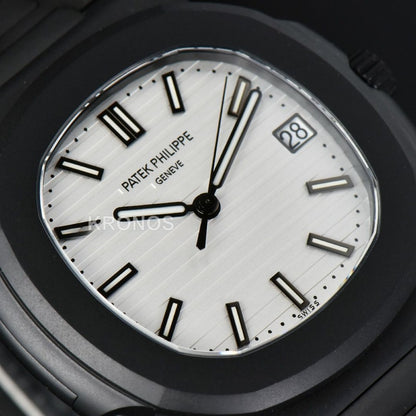 Nautilus All Black 40mm White Textured Dial PVD - Authentic Movement