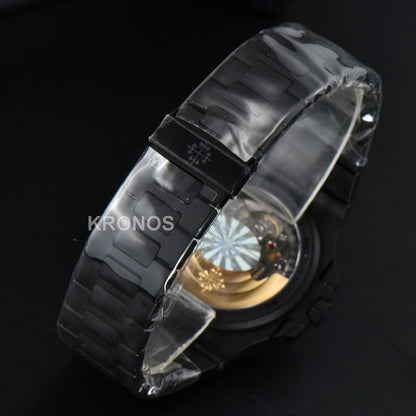 Nautilus All Black 40mm White Textured Dial PVD - Authentic Movement