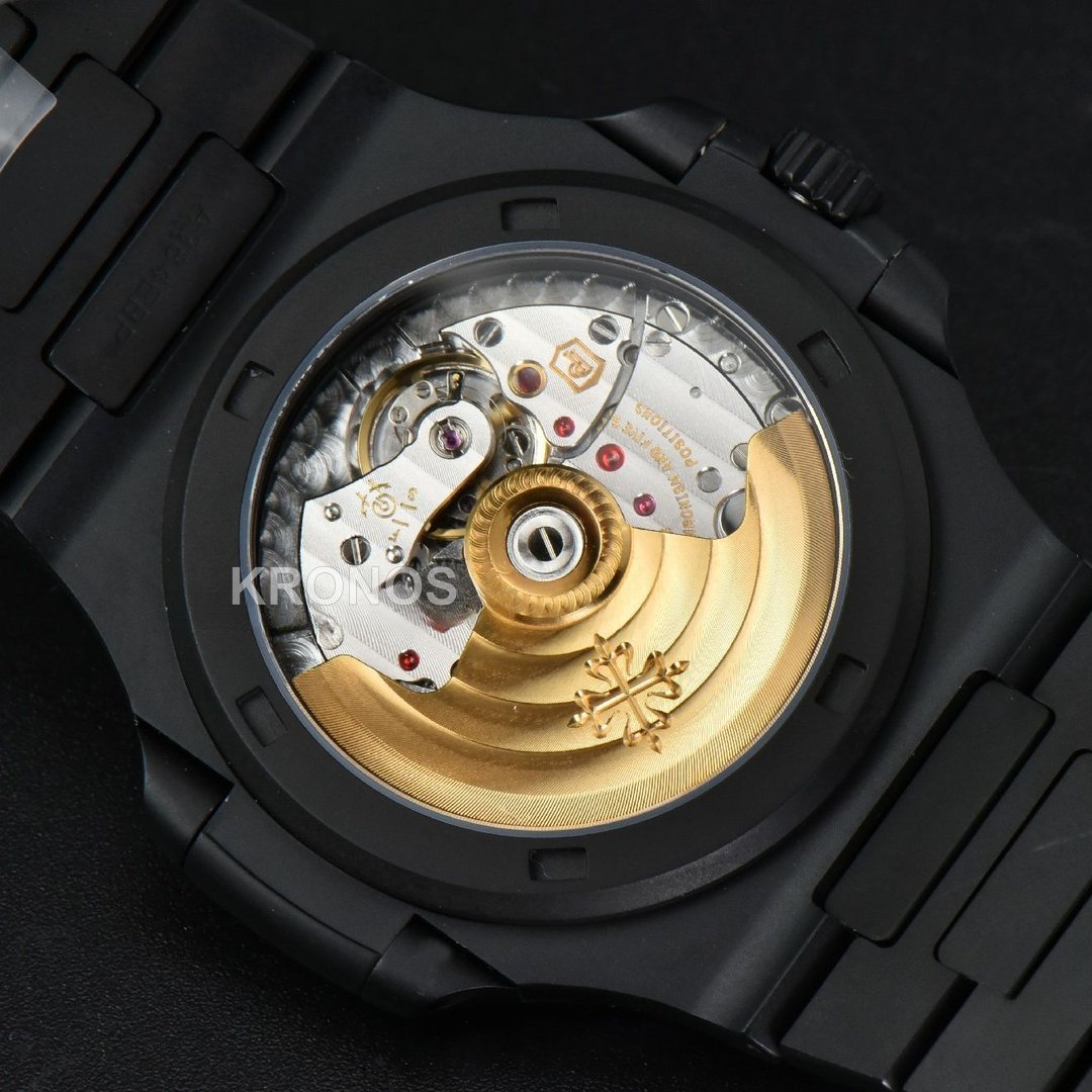 Nautilus All Black 40mm White Textured Dial PVD - Authentic Movement
