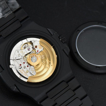 Nautilus All Black 40mm White Textured Dial PVD - Authentic Movement