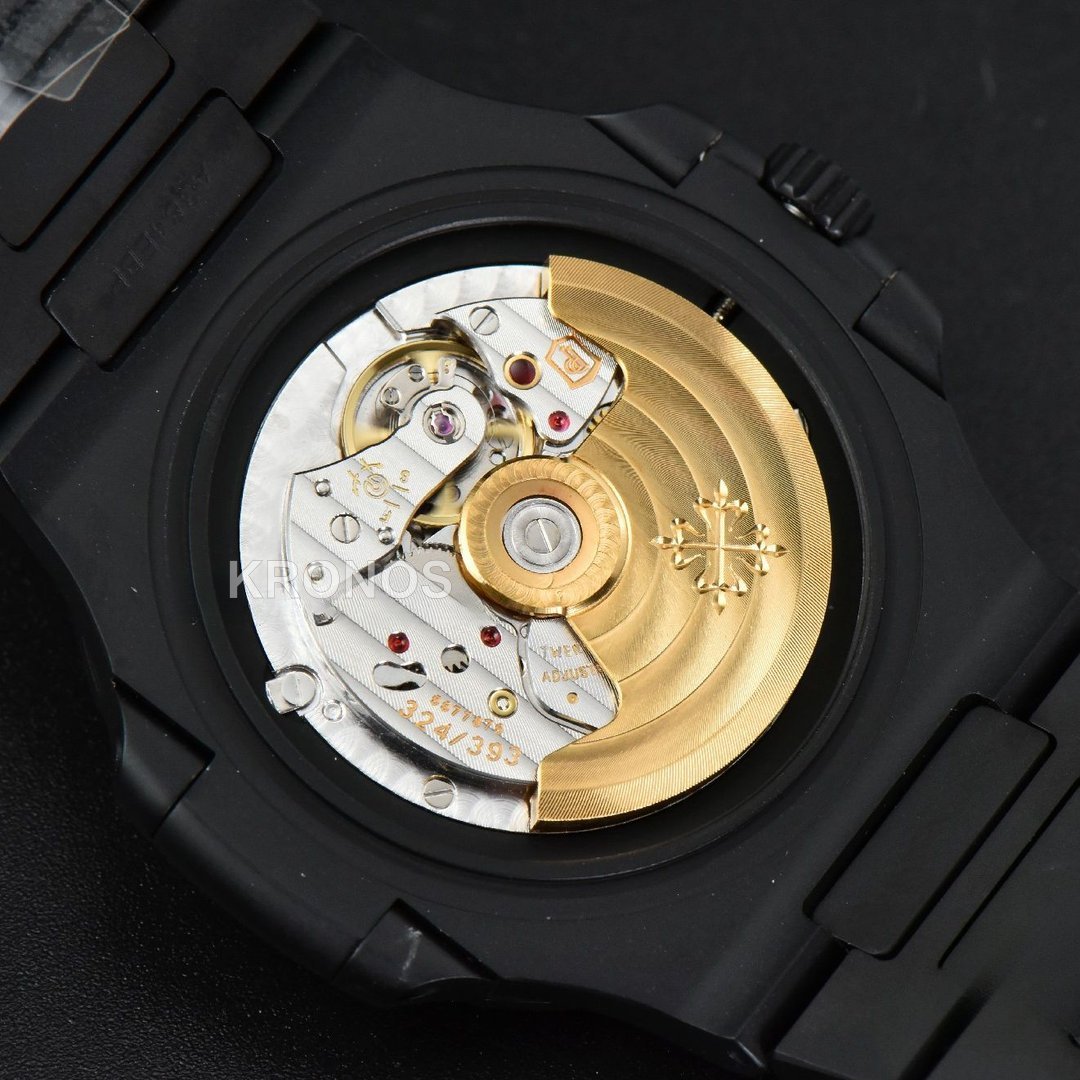 Nautilus All Black 40mm White Textured Dial PVD - Authentic Movement