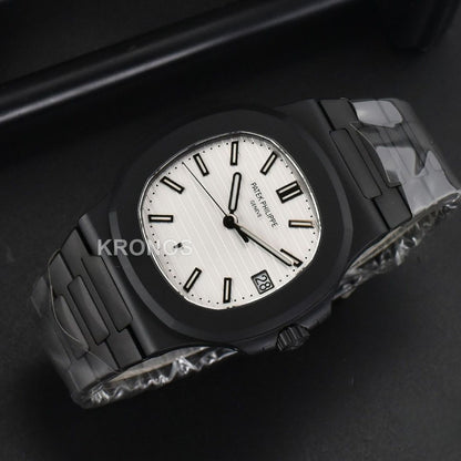 Nautilus All Black 40mm White Textured Dial PVD - Authentic Movement