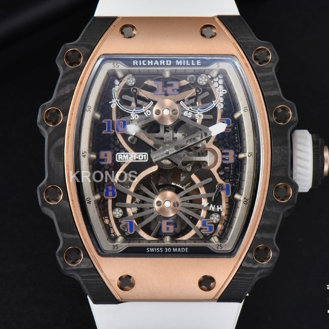 Rm012 01 Tourbillon Rose Gold Case White Ceown White - Authentic Movement