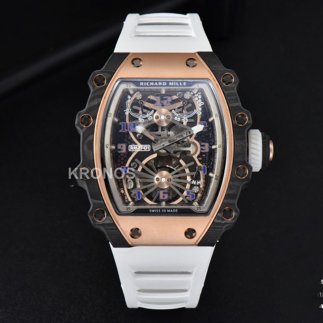 Rm012 01 Tourbillon Rose Gold Case White Ceown White - Authentic Movement