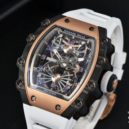 Rm012 01 Tourbillon Rose Gold Case White Ceown White - Authentic Movement