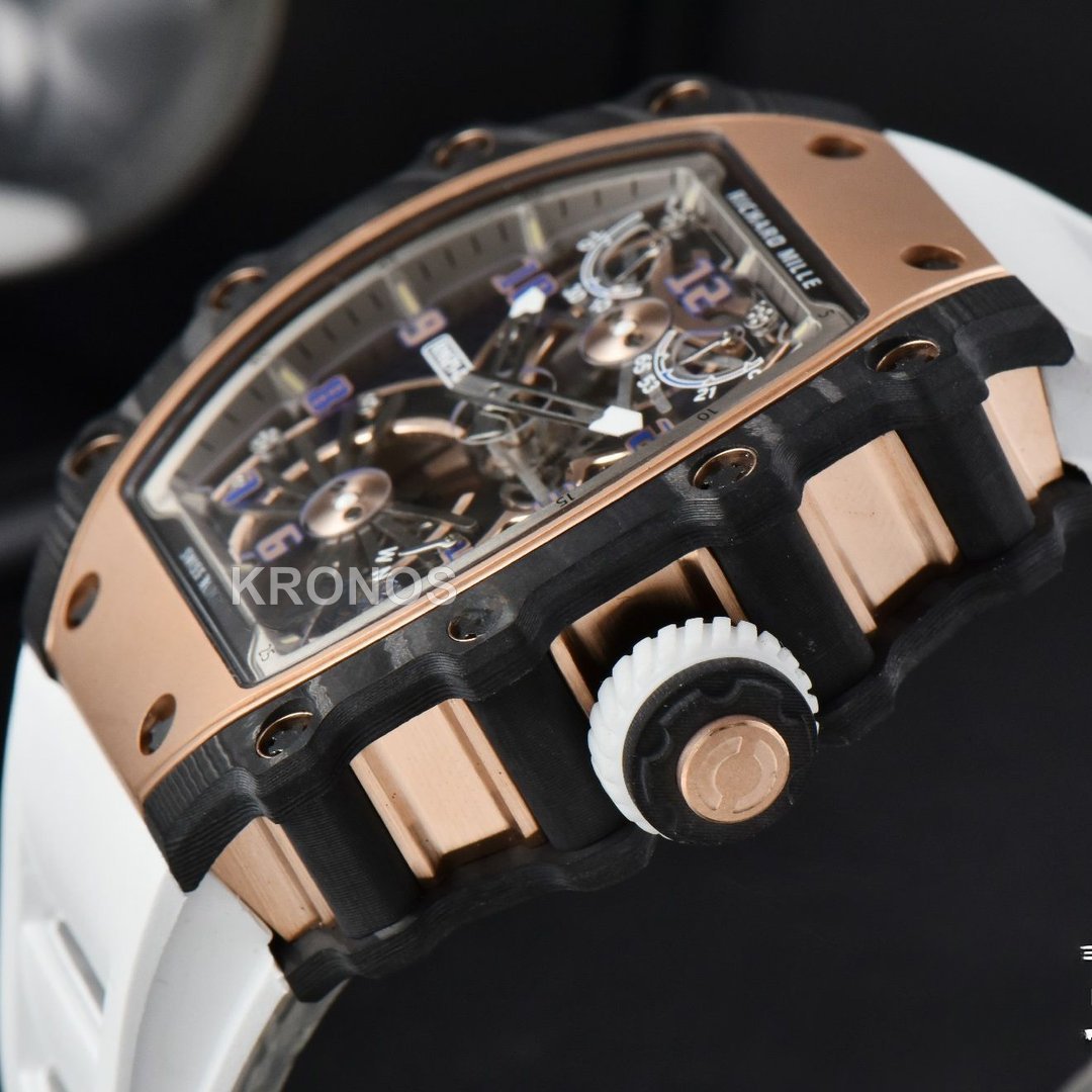 Rm012 01 Tourbillon Rose Gold Case White Ceown White - Authentic Movement