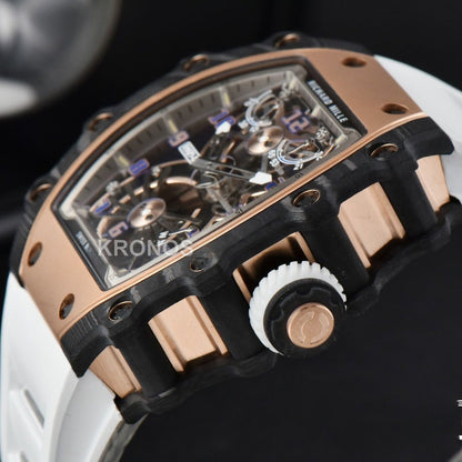 Rm012 01 Tourbillon Rose Gold Case White Ceown White - Authentic Movement