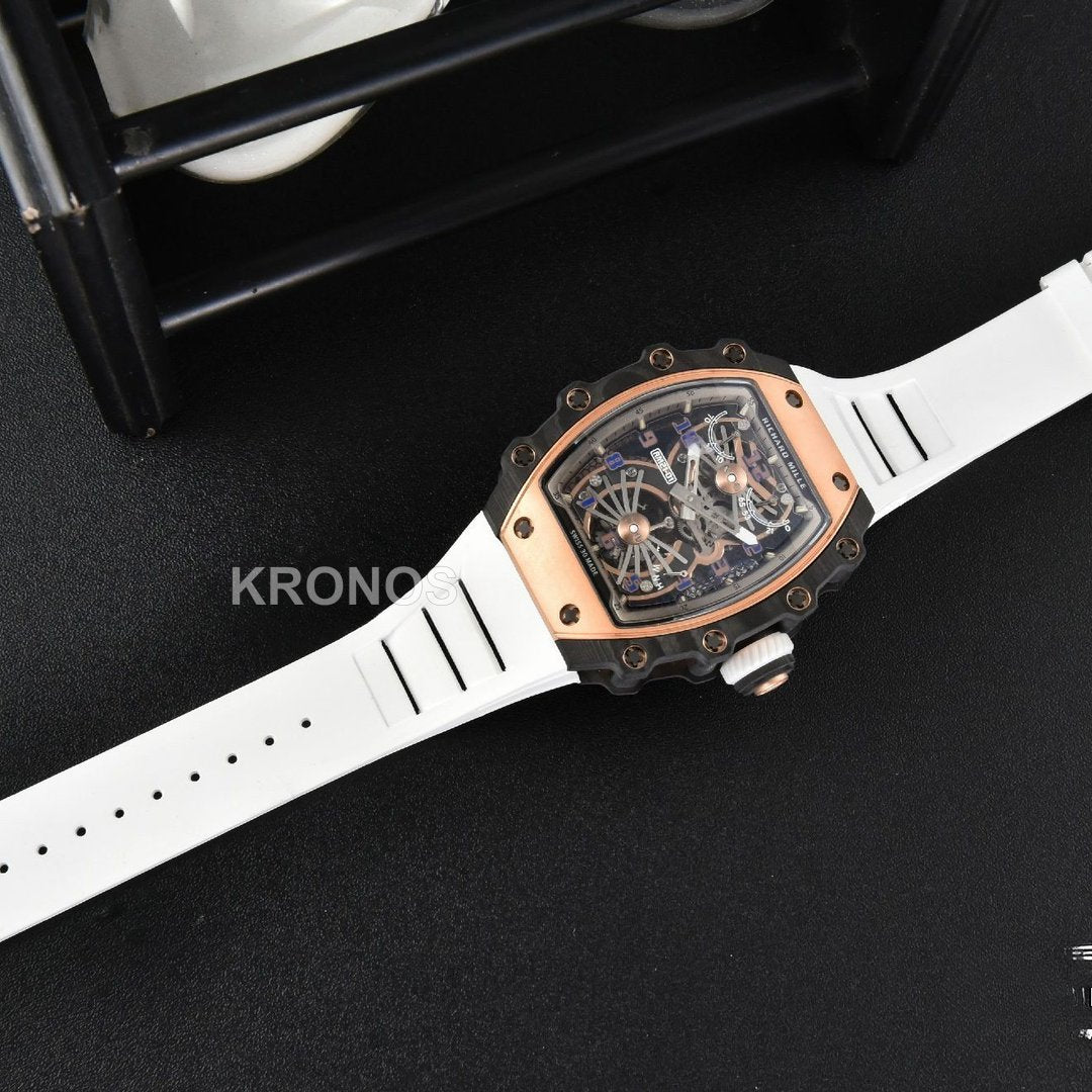 Rm012 01 Tourbillon Rose Gold Case White Ceown White - Authentic Movement