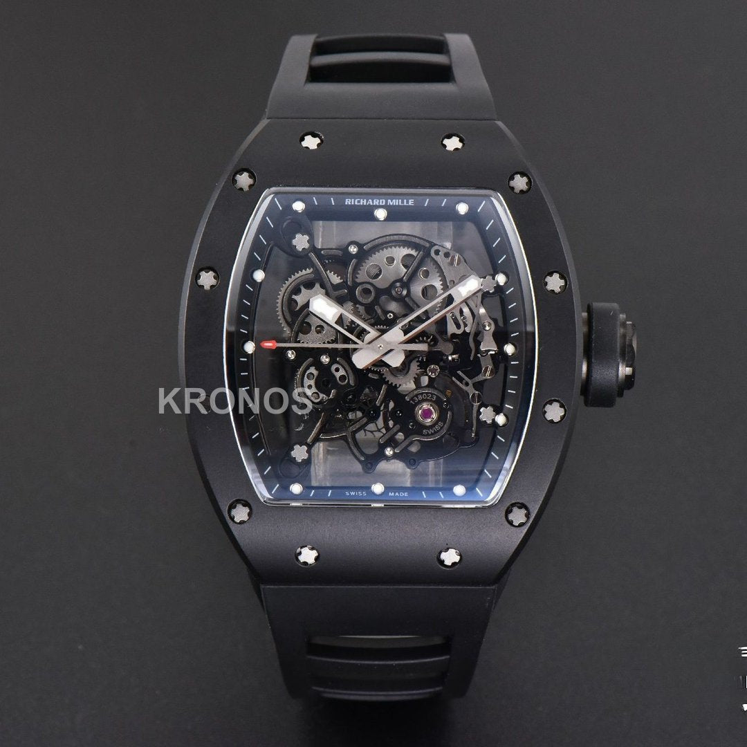 Rm055 Real Ceramic 47.5mm Skeleton Dial Silver Hands Black Rmul2 - Authentic Movement