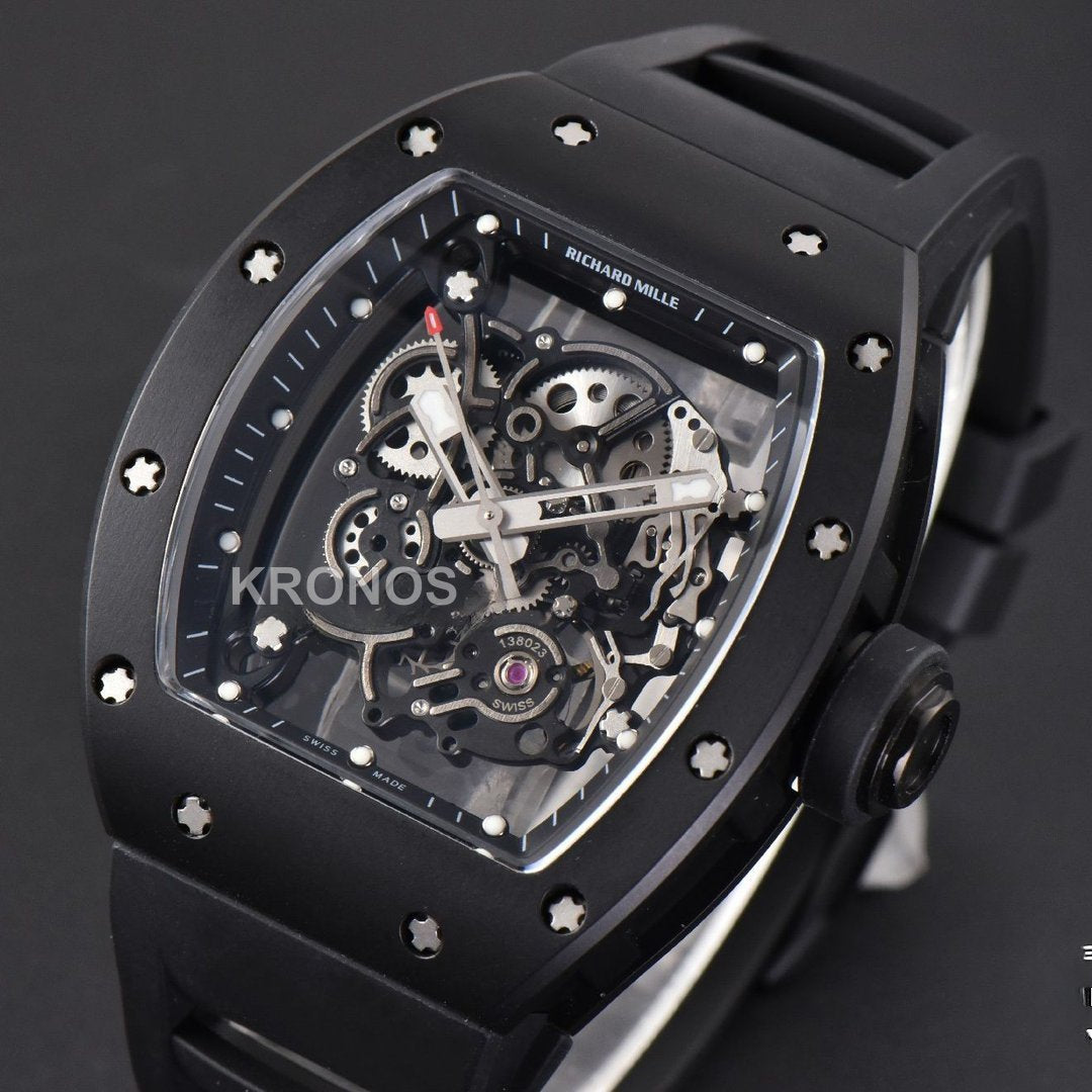 Rm055 Real Ceramic 47.5mm Skeleton Dial Silver Hands Black Rmul2 - Authentic Movement
