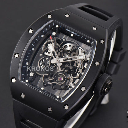 Rm055 Real Ceramic 47.5mm Skeleton Dial Silver Hands Black Rmul2 - Authentic Movement