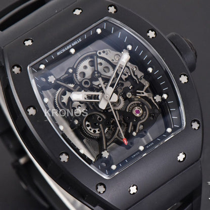 Rm055 Real Ceramic 47.5mm Skeleton Dial Silver Hands Black Rmul2 - Authentic Movement