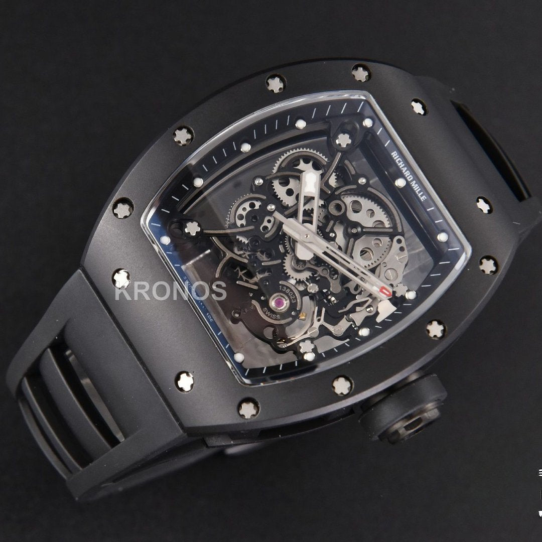 Rm055 Real Ceramic 47.5mm Skeleton Dial Silver Hands Black Rmul2 - Authentic Movement
