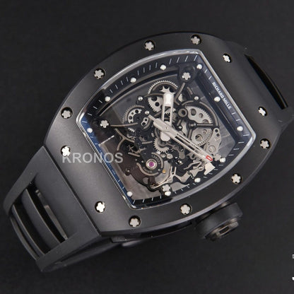 Rm055 Real Ceramic 47.5mm Skeleton Dial Silver Hands Black Rmul2 - Authentic Movement