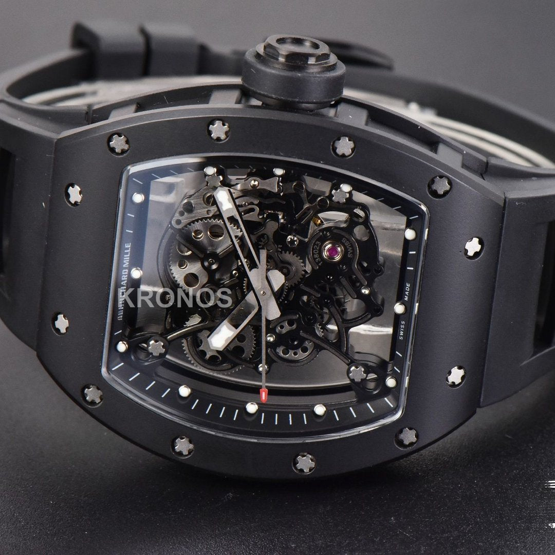 Rm055 Real Ceramic 47.5mm Skeleton Dial Silver Hands Black Rmul2 - Authentic Movement
