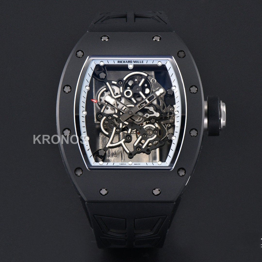 Rm055 Ceramic 42.7mm Black White Skeleton Dial Black Crown Black Rmul2 - Authentic Movement