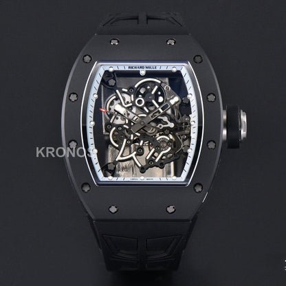 Rm055 Ceramic 42.7mm Black White Skeleton Dial Black Crown Black Rmul2 - Authentic Movement