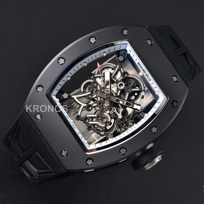 Rm055 Ceramic 42.7mm Black White Skeleton Dial Black Crown Black Rmul2 - Authentic Movement