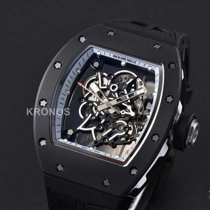 Rm055 Ceramic 42.7mm Black White Skeleton Dial Black Crown Black Rmul2 - Authentic Movement