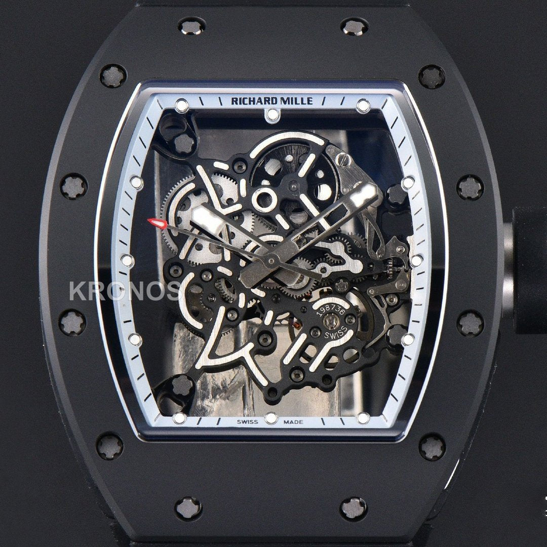 Rm055 Ceramic 42.7mm Black White Skeleton Dial Black Crown Black Rmul2 - Authentic Movement