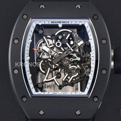 Rm055 Ceramic 42.7mm Black White Skeleton Dial Black Crown Black Rmul2 - Authentic Movement