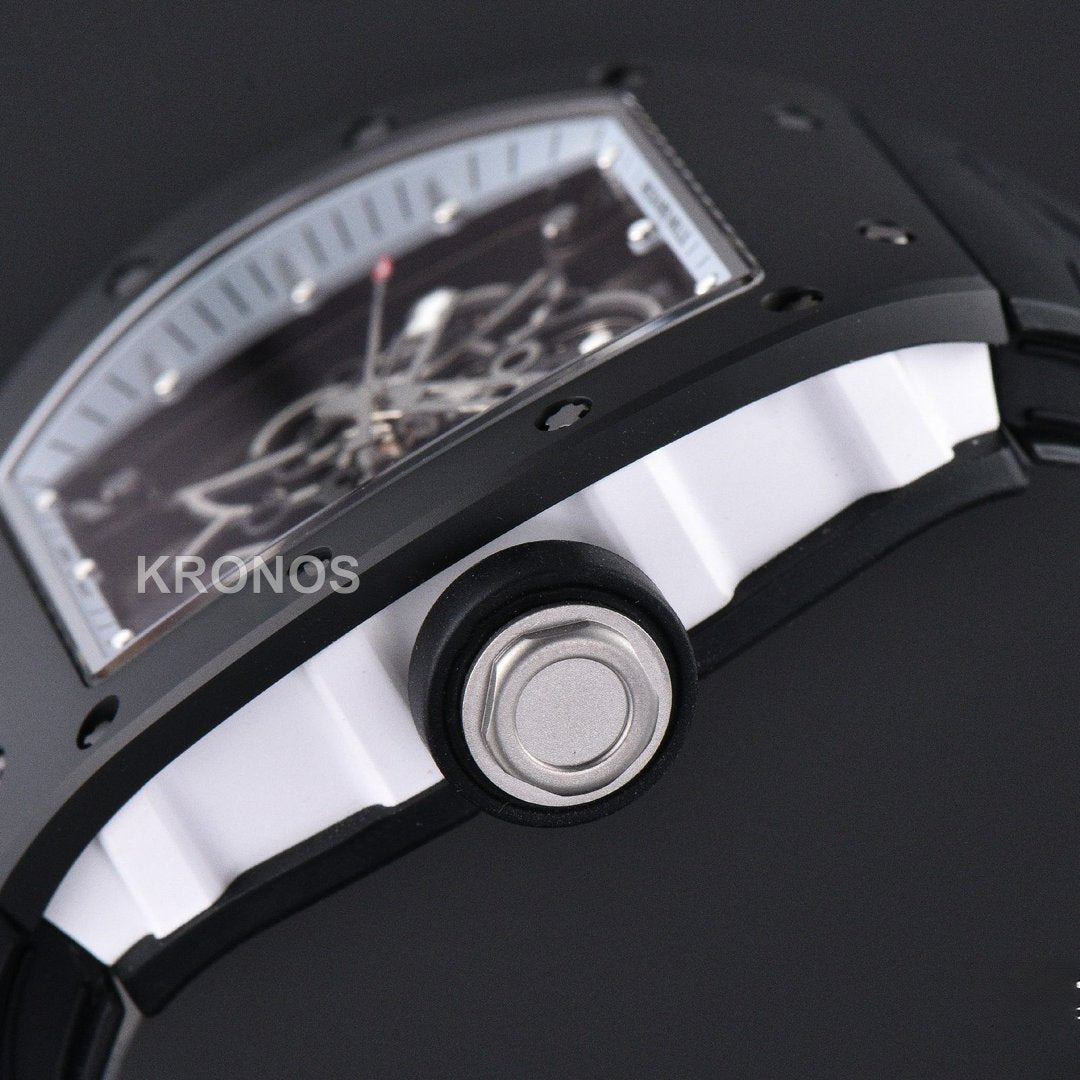 Rm055 Ceramic 42.7mm Black White Skeleton Dial Black Crown Black Rmul2 - Authentic Movement