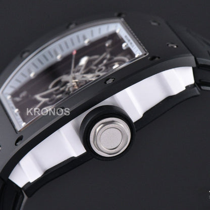 Rm055 Ceramic 42.7mm Black White Skeleton Dial Black Crown Black Rmul2 - Authentic Movement