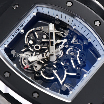 Rm055 Ceramic 42.7mm Black White Skeleton Dial Black Crown Black Rmul2 - Authentic Movement