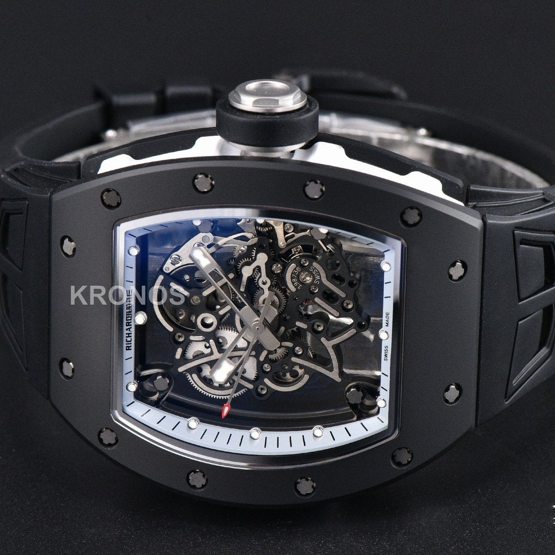 Rm055 Ceramic 42.7mm Black White Skeleton Dial Black Crown Black Rmul2 - Authentic Movement