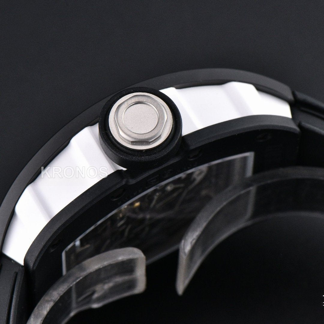 Rm055 Ceramic 42.7mm Black White Skeleton Dial Black Crown Black Rmul2 - Authentic Movement