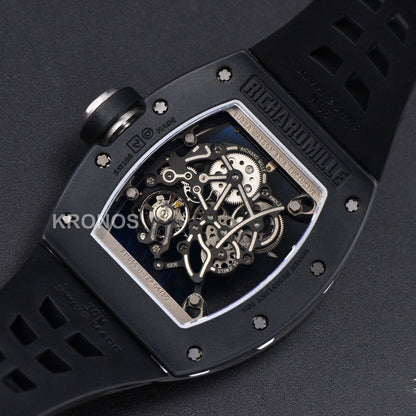 Rm055 Ceramic 42.7mm Black White Skeleton Dial Black Crown Black Rmul2 - Authentic Movement
