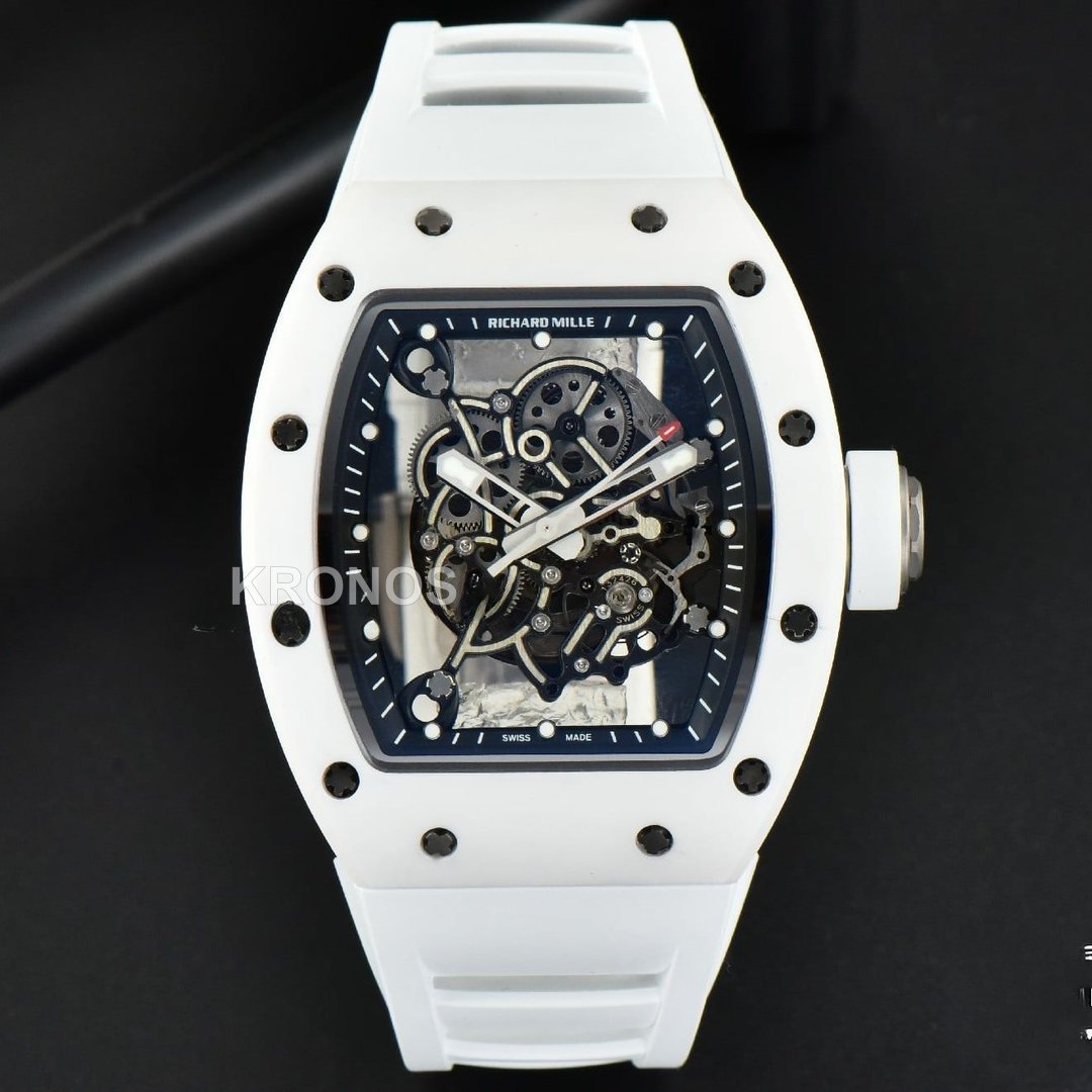 Rm055 42.7mm White Ceramic Black Skeleton Dial White - Authentic Movement