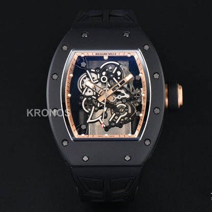 Rm055 Ceramic 42.7mm Black Gold Skeleton Dial Black Crown Black Rmul2 - Authentic Movement