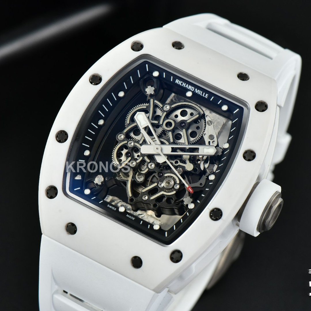 Rm055 42.7mm White Ceramic Black Skeleton Dial White - Authentic Movement