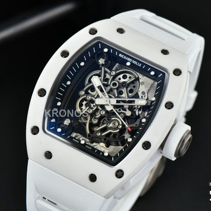 Rm055 42.7mm White Ceramic Black Skeleton Dial White - Authentic Movement