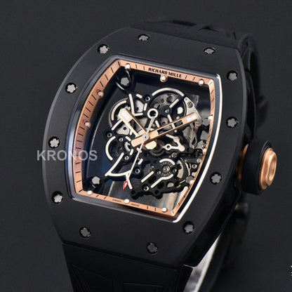 Rm055 Ceramic 42.7mm Black Gold Skeleton Dial Black Crown Black Rmul2 - Authentic Movement