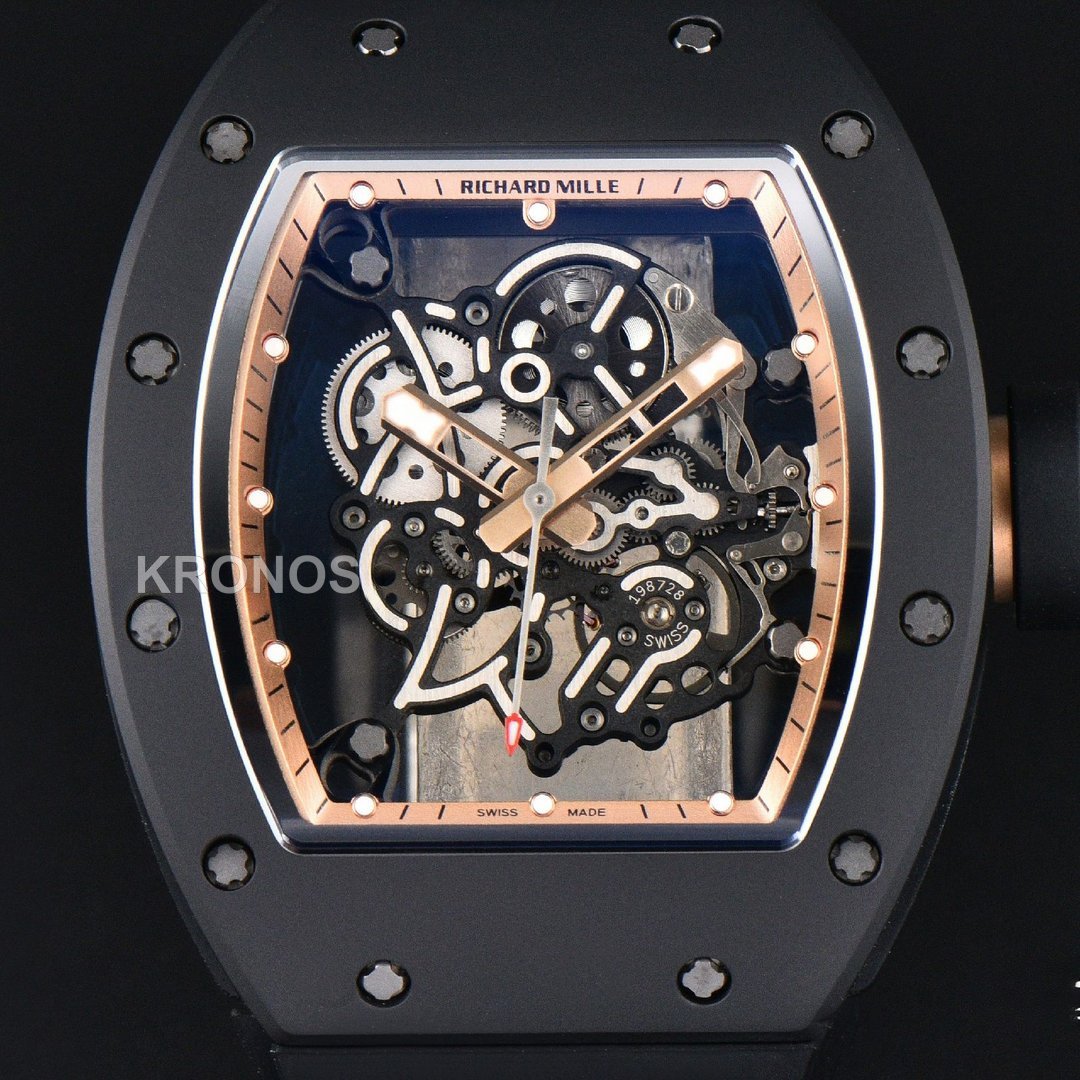 Rm055 Ceramic 42.7mm Black Gold Skeleton Dial Black Crown Black Rmul2 - Authentic Movement