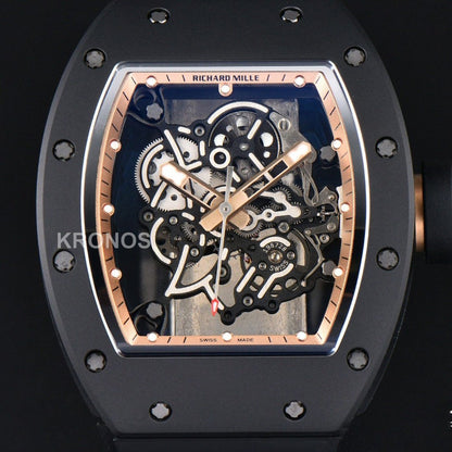 Rm055 Ceramic 42.7mm Black Gold Skeleton Dial Black Crown Black Rmul2 - Authentic Movement