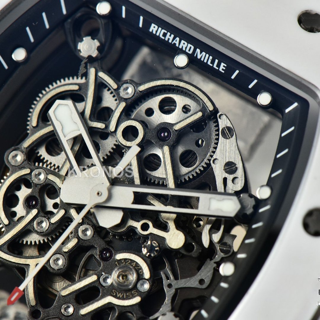 Rm055 42.7mm White Ceramic Black Skeleton Dial White - Authentic Movement