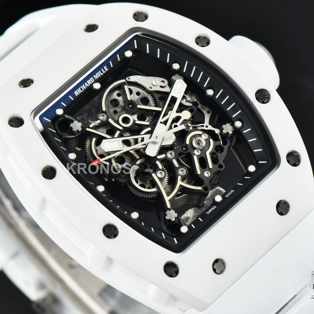 Rm055 42.7mm White Ceramic Black Skeleton Dial White - Authentic Movement