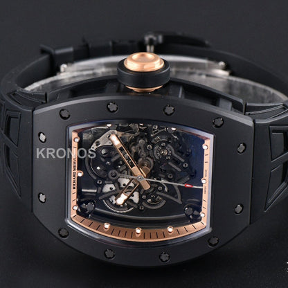 Rm055 Ceramic 42.7mm Black Gold Skeleton Dial Black Crown Black Rmul2 - Authentic Movement