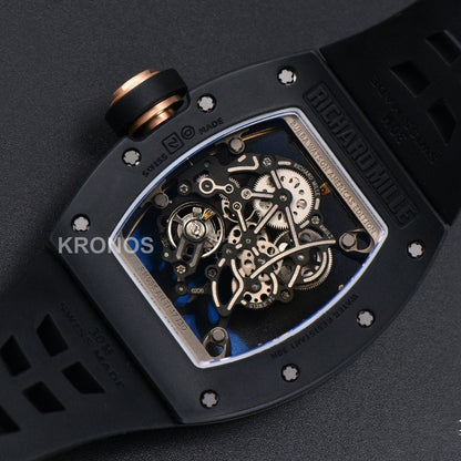 Rm055 Ceramic 42.7mm Black Gold Skeleton Dial Black Crown Black Rmul2 - Authentic Movement
