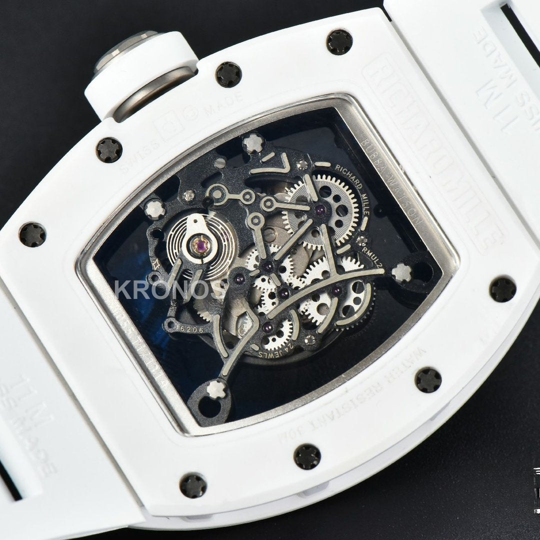 Rm055 42.7mm White Ceramic Black Skeleton Dial White - Authentic Movement