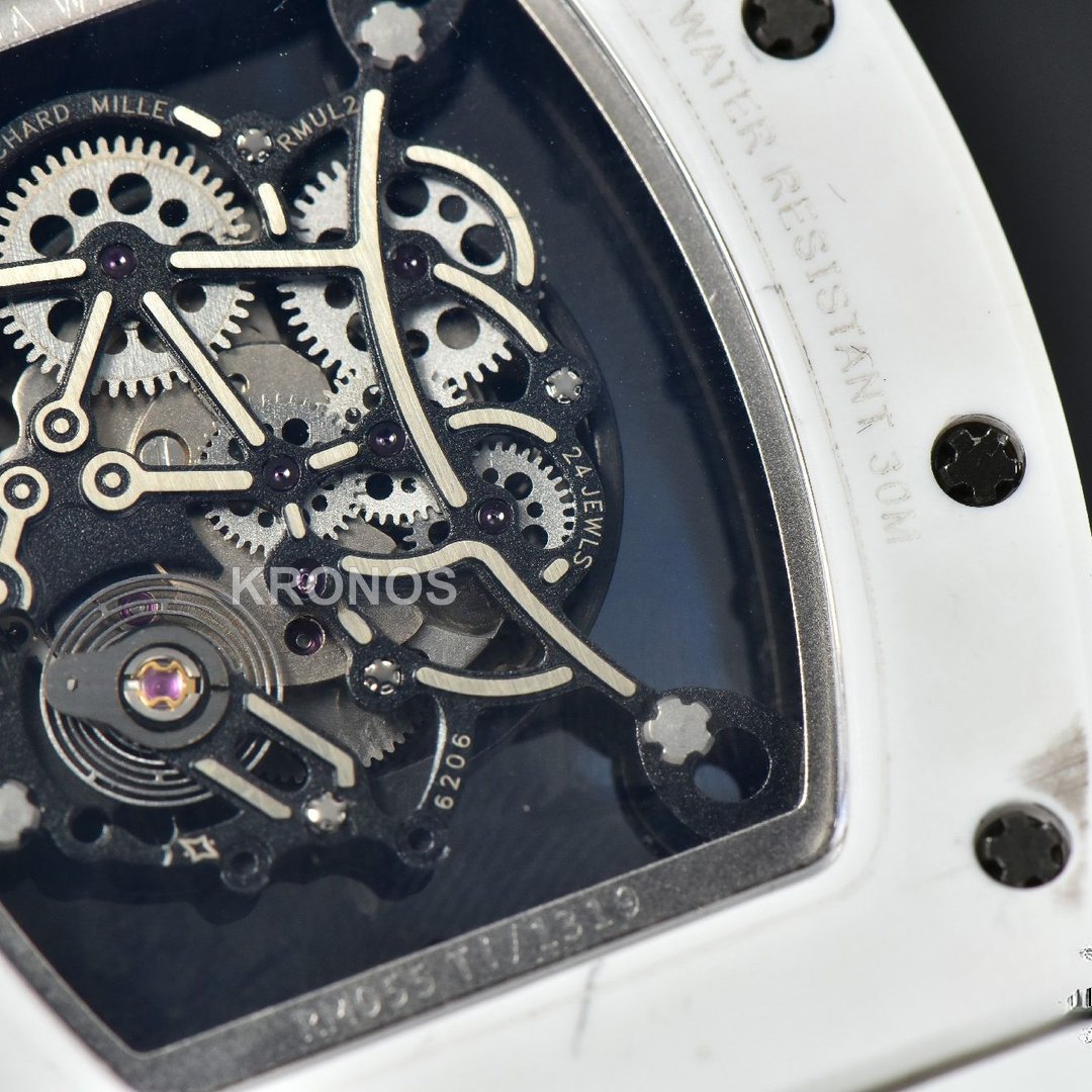Rm055 42.7mm White Ceramic Black Skeleton Dial White - Authentic Movement