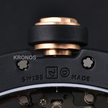 Rm055 Ceramic 42.7mm Black Gold Skeleton Dial Black Crown Black Rmul2 - Authentic Movement