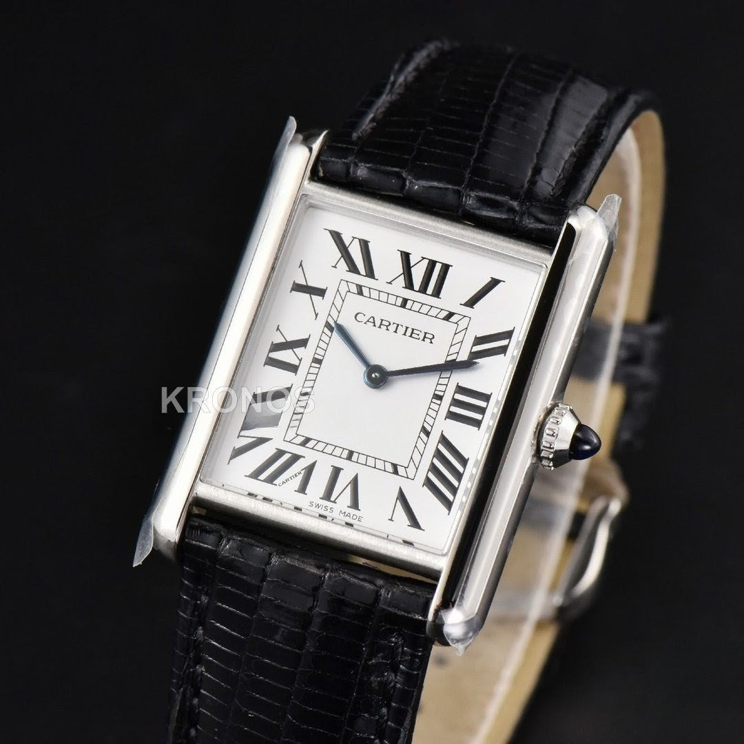 Tank Must Large 33.7×25.5mm White Dial Black Quartz - Authentic Movement
