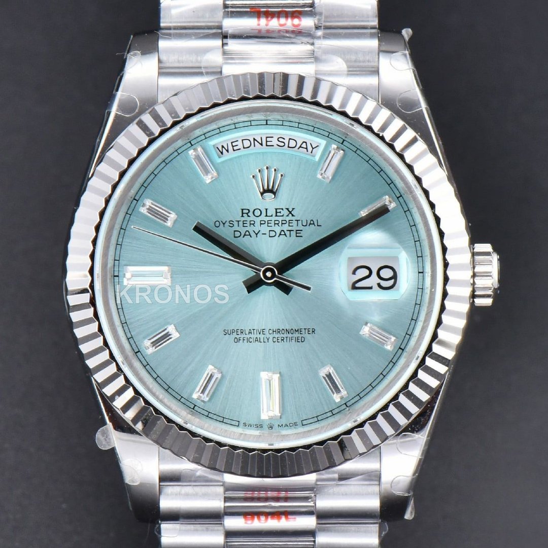 Daydate 36mm Ice Blue Dial Diamond Marker - Authentic Movement