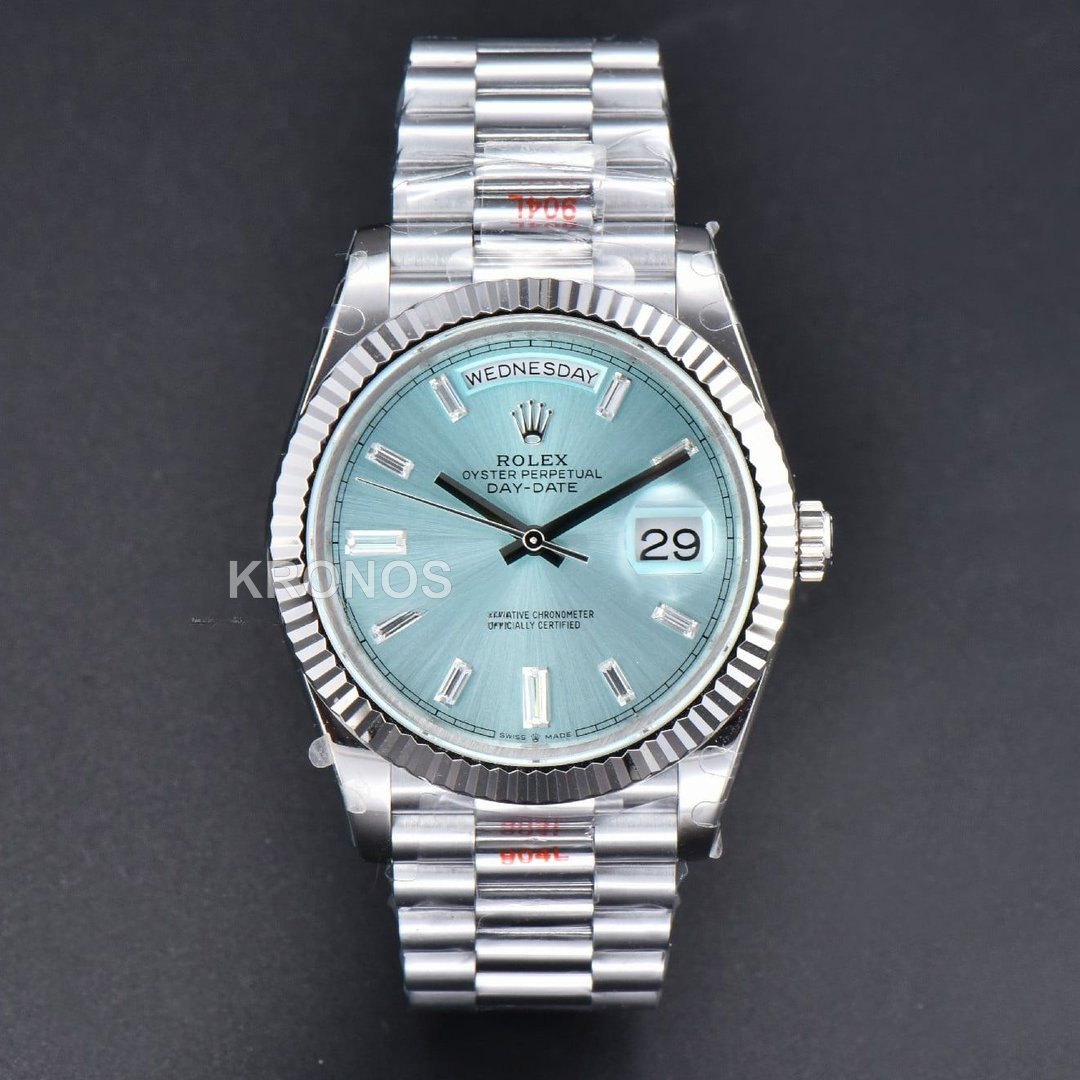 Daydate 36mm Ice Blue Dial Diamond Marker - Authentic Movement
