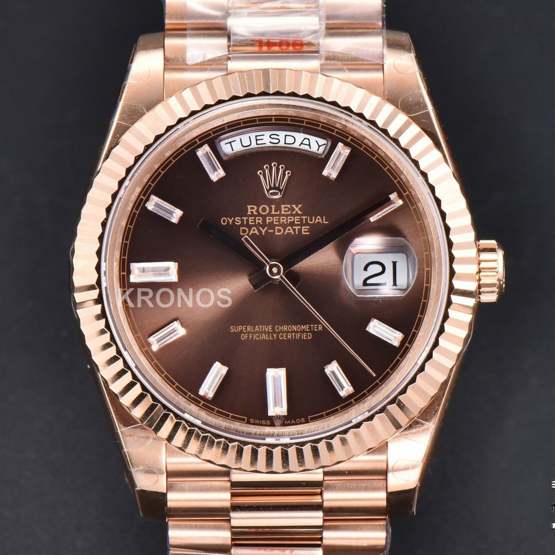 Daydate 40mm Brown Dial Diamond Marker A3235 - Authentic Movement